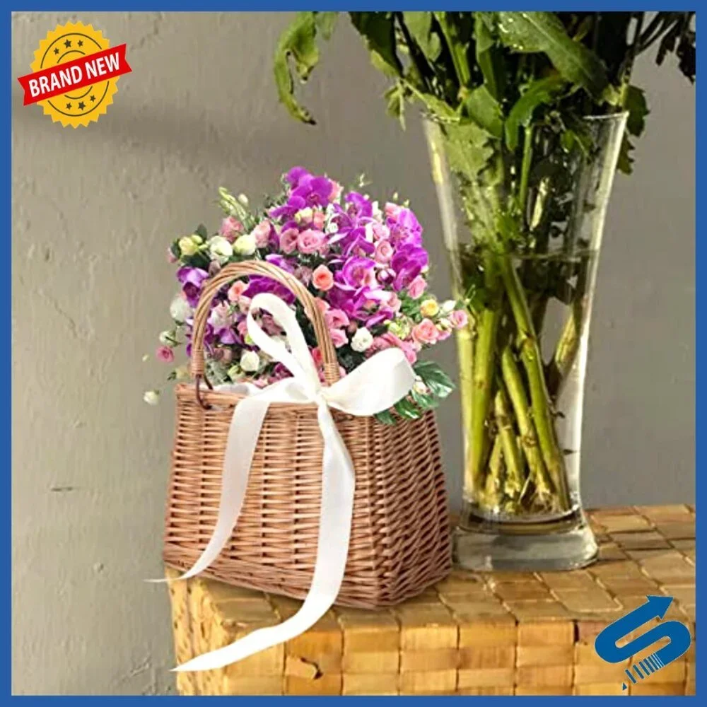 Natural Rattan Handwoven Tote Bag Small Wicker Basket Purse Boho Chic